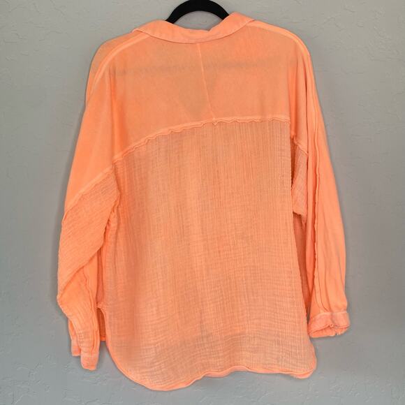Urban Outfitters Out from Under Orange Gauzy Button Up Medium - Picture 9 of 10